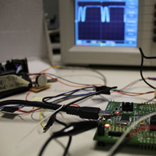 STM32 board and oscilloscope